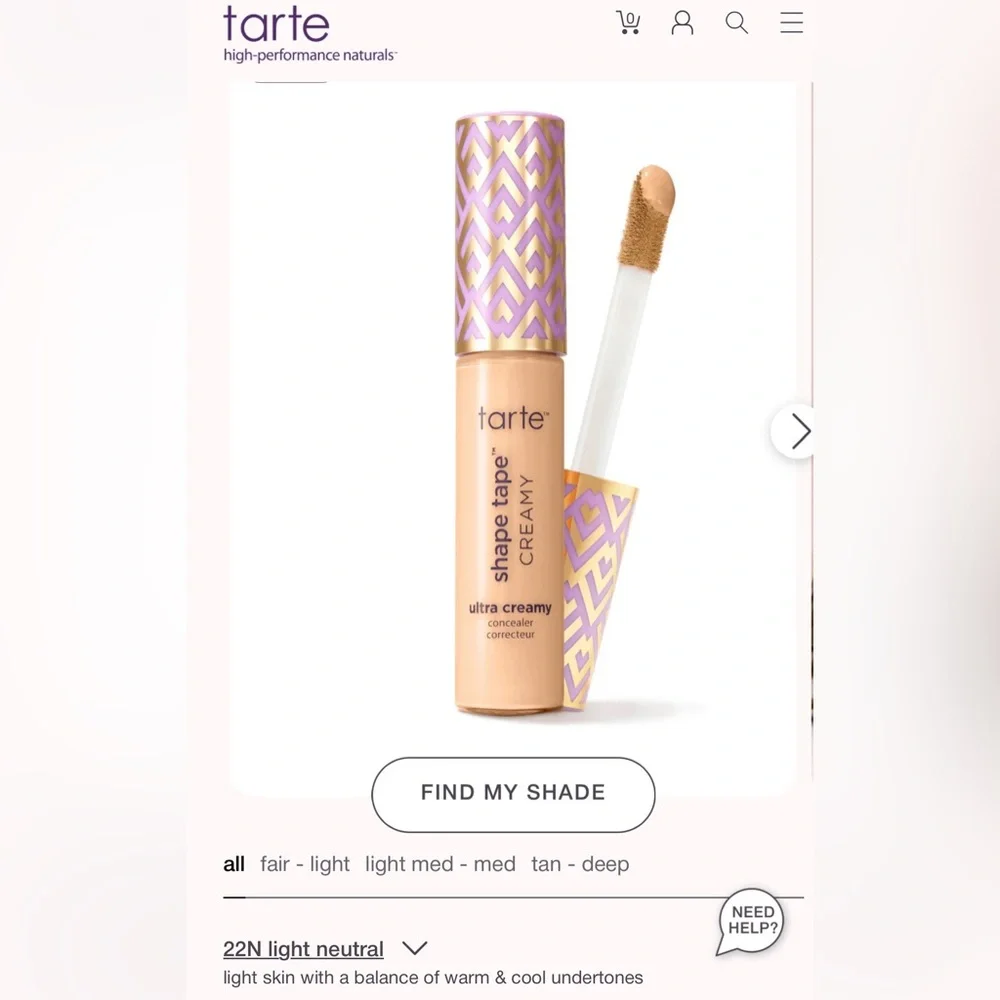 NIB Tarte Shape Tape Concealer in Shade 22N Light Neutral